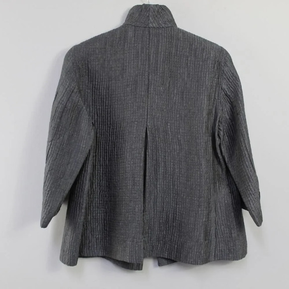 EILEEN FISHER gray crinkle silk minimalist blazer small - Picture 5 of 11